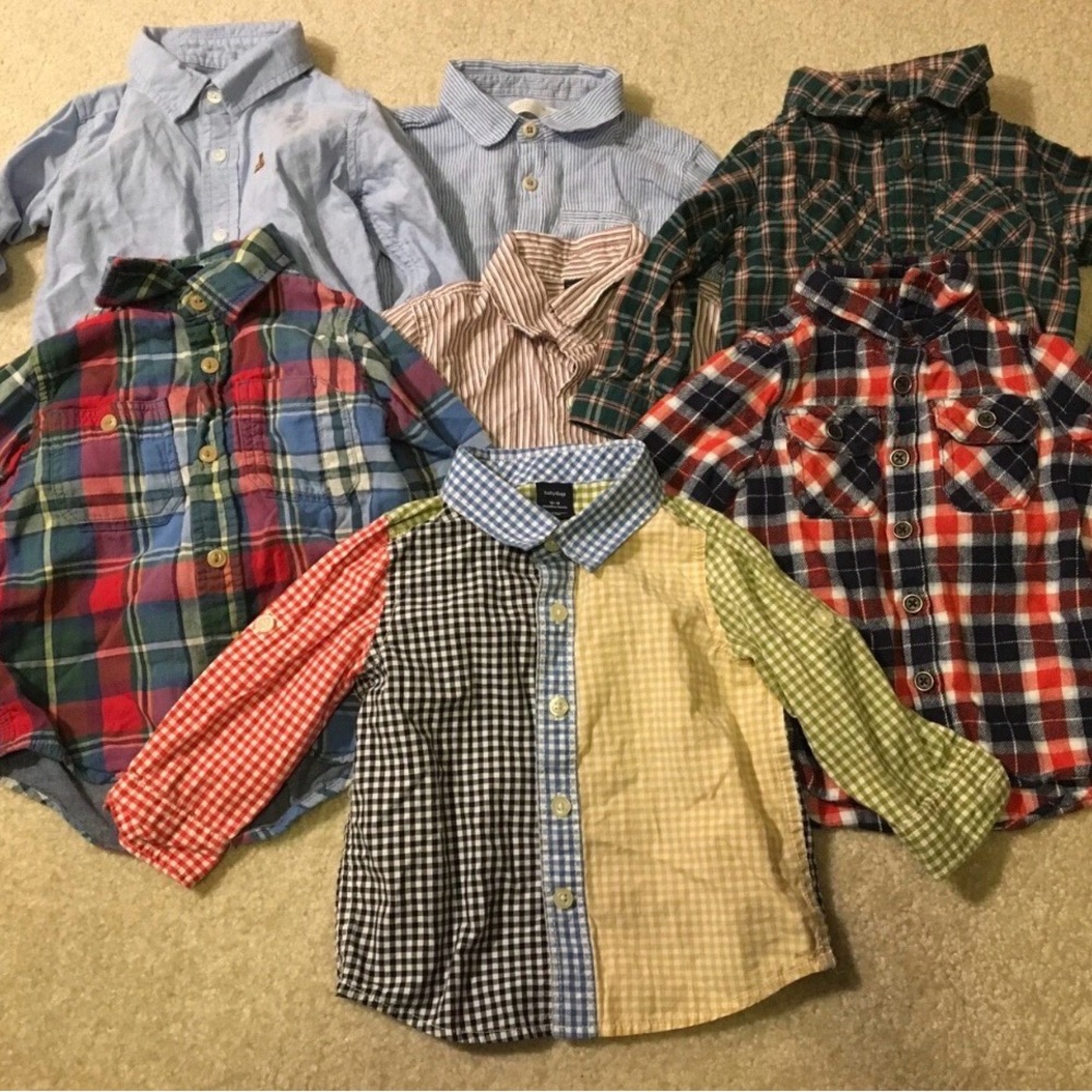 Baby Gap Zara Lot of 7 Long Sleeve Shirt Plaid Front Button Size 18-24 Months